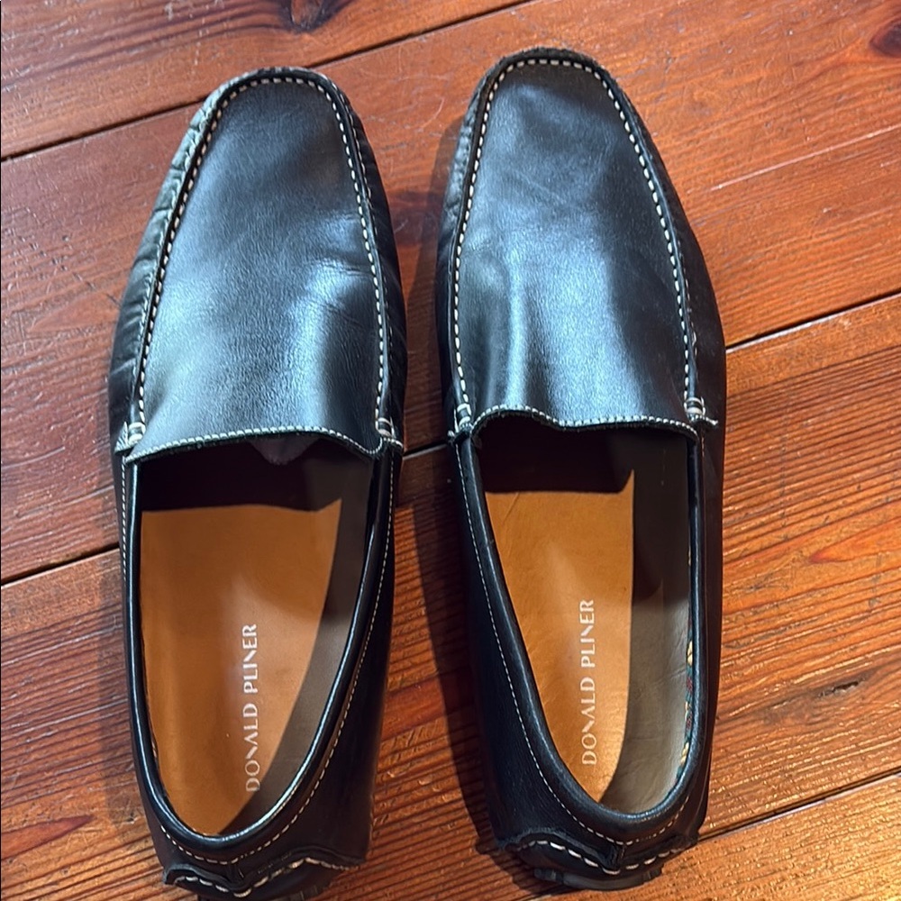 Donald J. Pliner Black Leather Slip-On Loafers